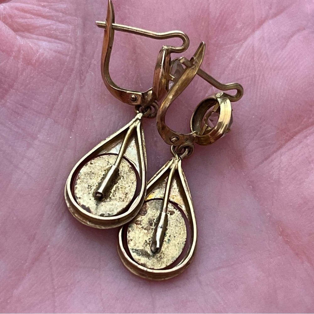 Antique Victorian gold Fill Art Nouveau Hand Painted Flowers Dangle Earring - Picture 7 of 13